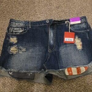 Mossimo Supply Co. Dark Blue Distressed Jean Shorts